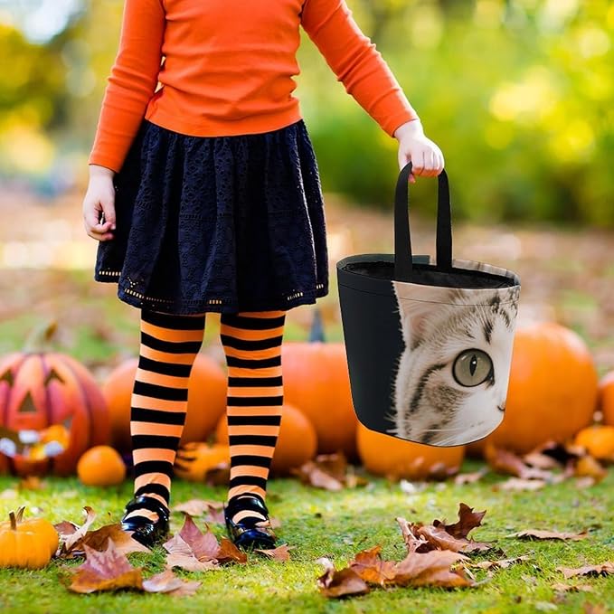 Halloween Candy Bucket - Floral Cat Trick Or Treat Candy Bag, Gift Bag for Party Favor Supplies