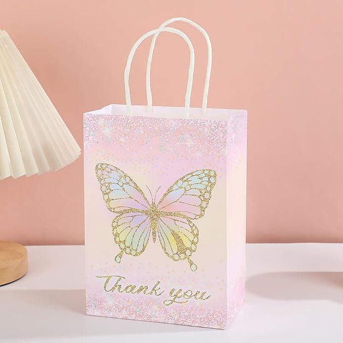 piqiya 24pcs Butterfly Birthday Goodie Bags,Party Favor Gift Bags,Colorful Gift Bag for Baby Shower, Wedding
