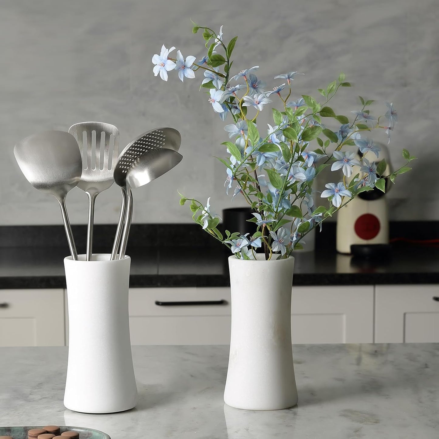 White Marble Vase for Flowers, 8.66" Minimalist Modern Frosted Flower Vase for Home Decor, Decorative Vases for Centerpieces, Living Room, Dining Table, Office, Boho Farmhouse Decor
