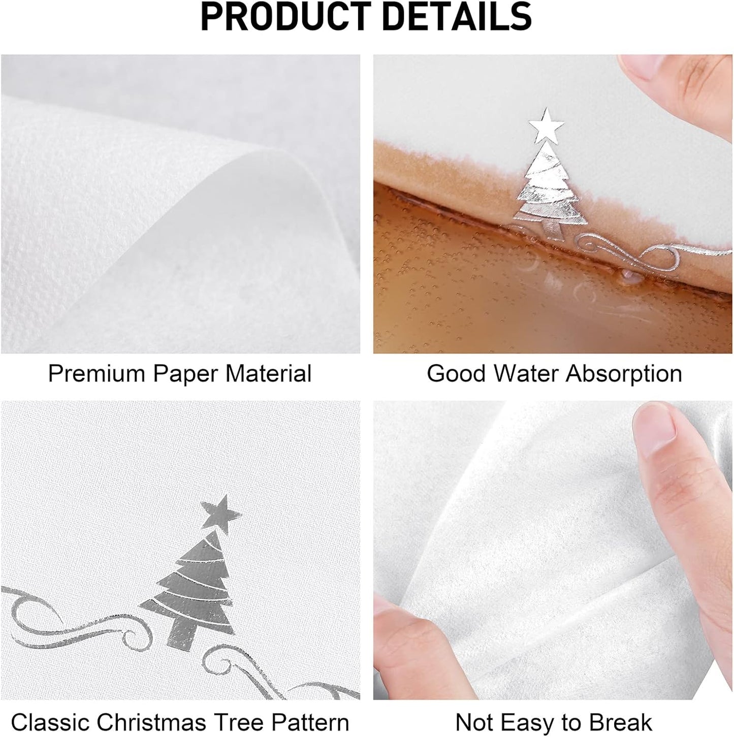 100 Pack Christmas Disposable Guest Napkins 12 x 17 Inch Silver Foil Christmas Trees Napkins Xmas Tree Hand Towels for Bathroom Kitchen Weddings Christmas Holiday Party