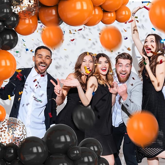 Orange and Black Balloons Arch Kit,130 pcs Black Latex Balloons,Different Sizes Orange Balloons for Halloween Party,Graduation Decorations