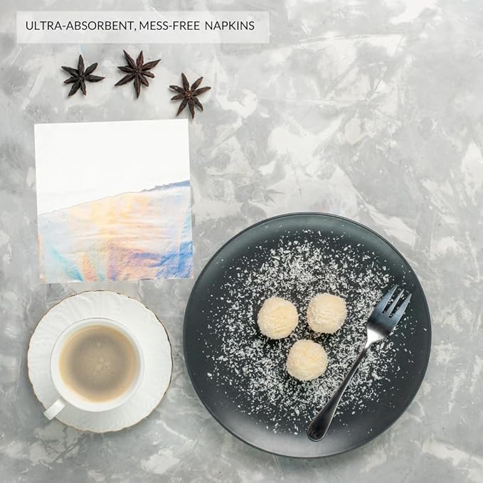 Andaz Press Holographic Silver Foil Dipped 6.5-Inch Lunch Iridescent Napkins Bulk 50-Pack Count, 3-Ply Disposable Modern Lunch Metallic Holographic Napkins for Iridescent Theme Party Baby Shower