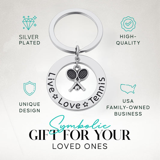 Infinity Collection Tennis Keychain, Live Love Tennis Jewelry- Girls Tennis Racket Keychain, Tennis Themed Gifts for Tennis Players, Tennis Coaches & Tennis Teams