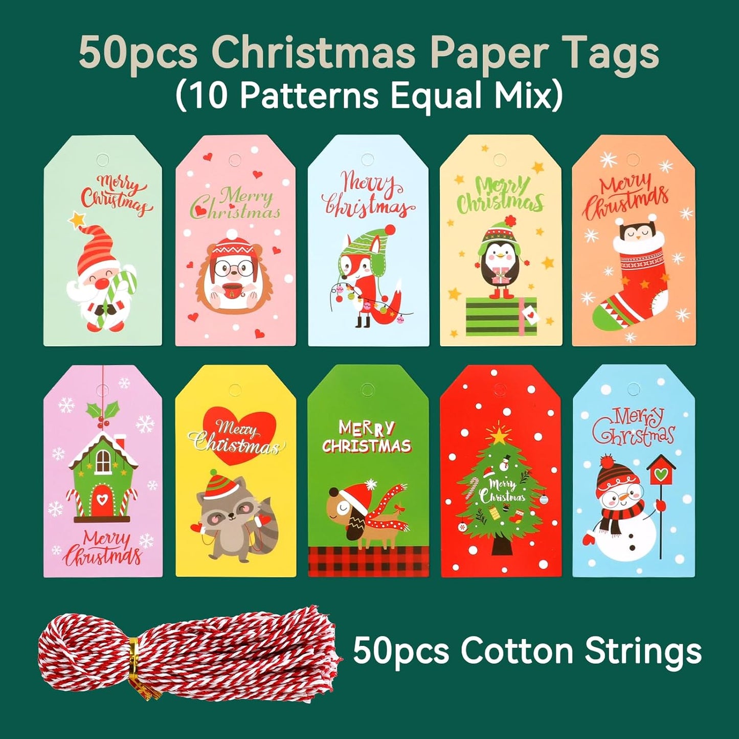 Tapleap Burlap Bags with Drawstring, 4x6 Inches Burlap Sack with Christmas Tags and String (Lot of 50) for Wrapping Christmas Gifts, Party Favors or for Christmas Decorations