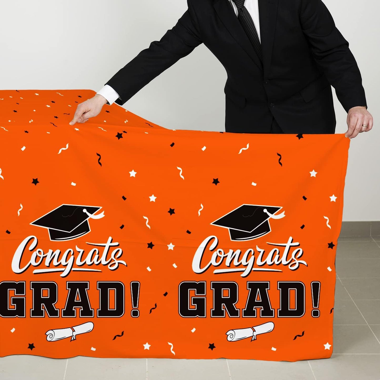 Graduation Party Decorations, Gongrats Grad Tablecover for Graduation Party Supplies, 3 pcs Orange Table Cloths, 54"x108"