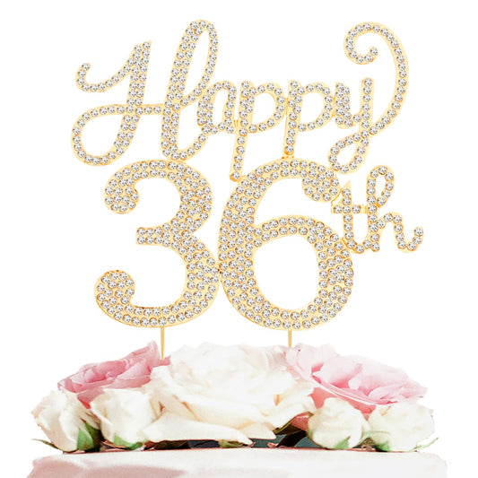 Happy 36th Birthday Decorations,36th Birthday Gold Rhinestone Cake Topper - Cheers to 36 Years Old Bday Party Metal Sparkly Cake Centerpieces Sign.