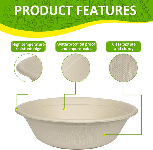 Paper Bowls, 100% Compostable Disposable Soup/Salad Bowls 32 Oz 100 Pack, PFAS-Free BPI Certified Eco-Friendly Hot/Cold Food Bowls, Natural Brown