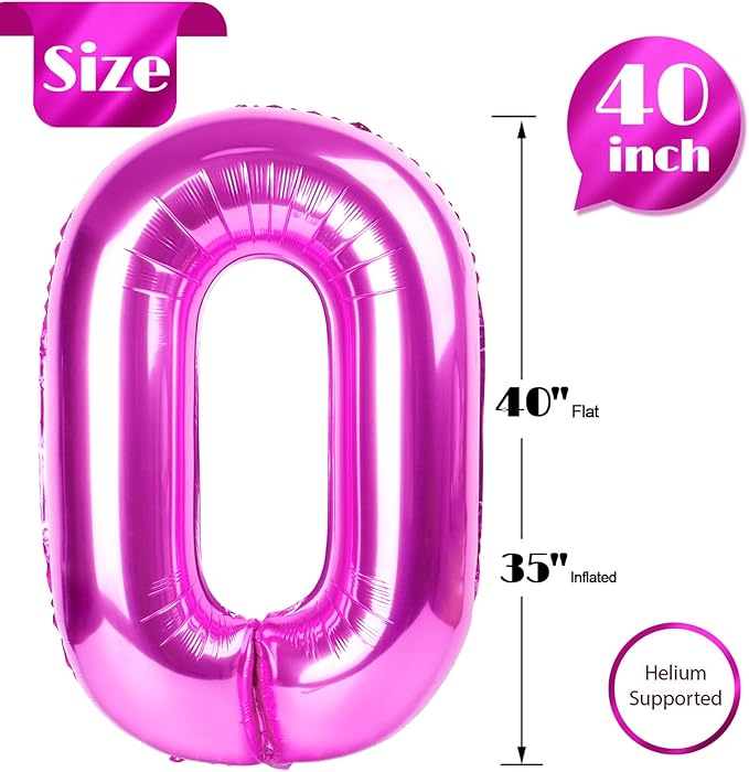Rosy Purple Number Balloon 40 Inch, 0 Number Balloons, 10 20 30 40 50 Numbers Balloon Birthday Decorations, Party Supplies for Women