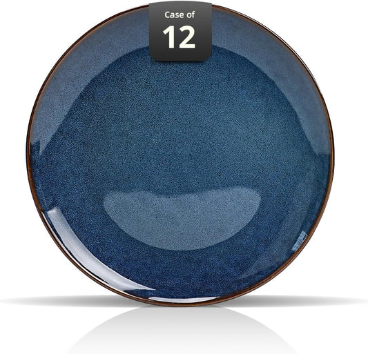 Organic Shape Restaurant Dinner Plates 11.65", Commerical Grade Catering Stoneware Plates in Ir-regular Organic Shape, Chip & Scratch Resistant, Glossy Reactive Glaze Blue, Case of 12