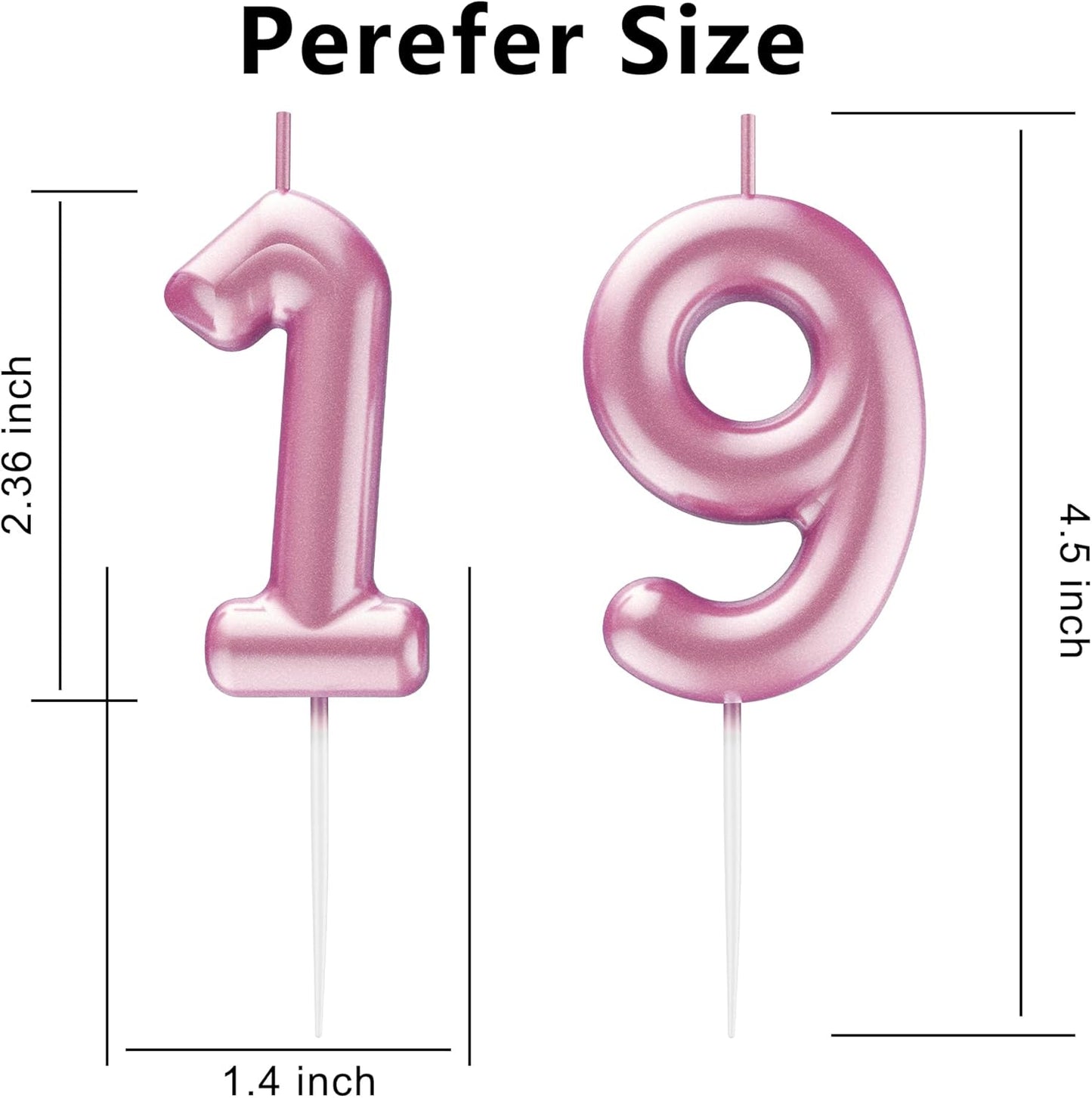 Pink Number 19 Candle Happy Birthday 3D Number Candles for Birthday Cake Party Decoration Wedding Anniversary Celebration Supplies