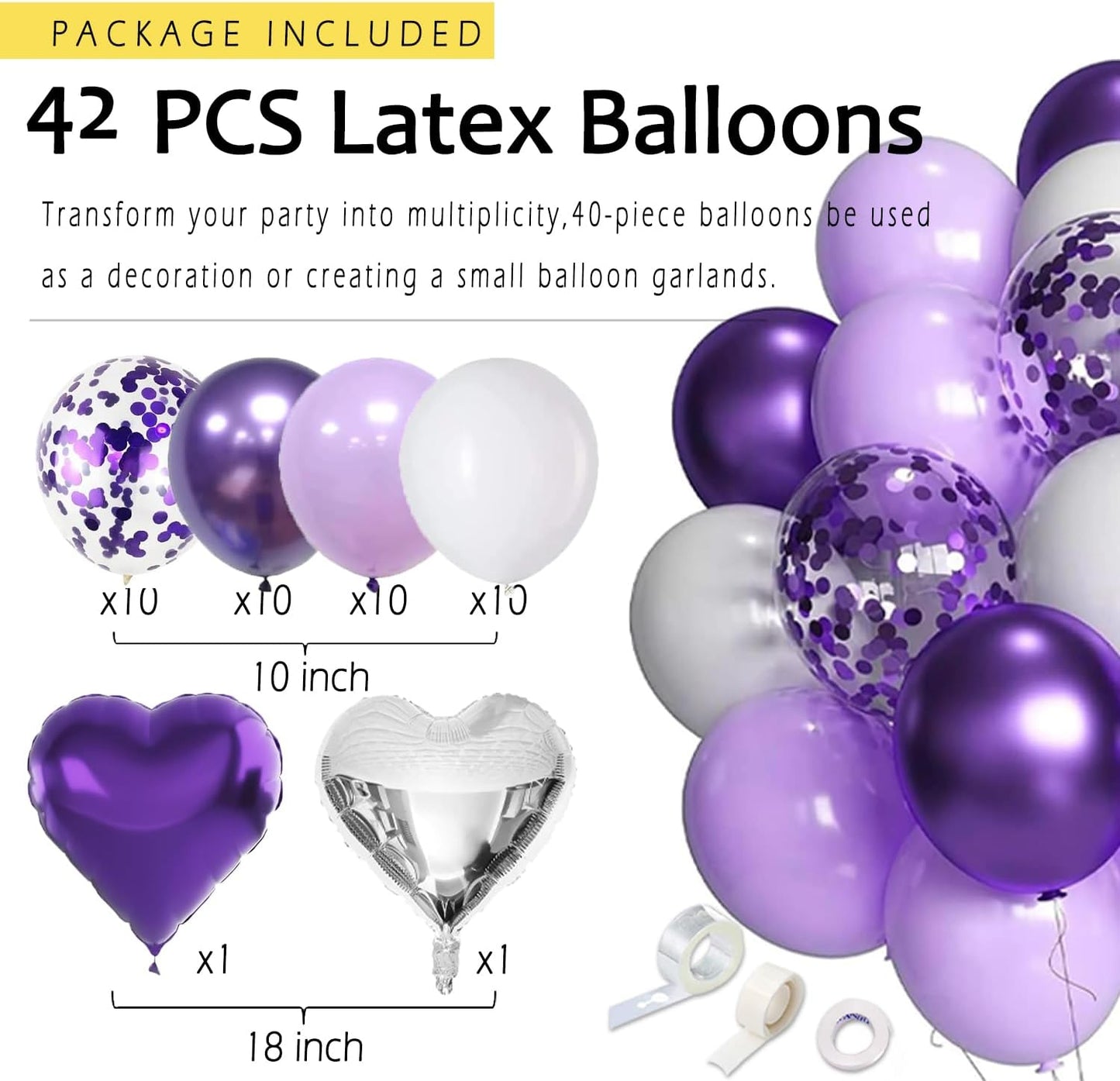 Purple Birthday Decorations for Women Girls,Happy Banner,Lilac Paper Lanterns Tissue Pom Poms Flower Fan,Purple White Balloon Décor For 40th 50th Anniversary Princess Backdrop Party Supplies
