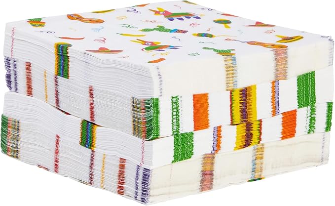 150 Pack Fiesta Napkins for Cinco de Mayo, Mexican Party Decorations (White, 6.5 In)