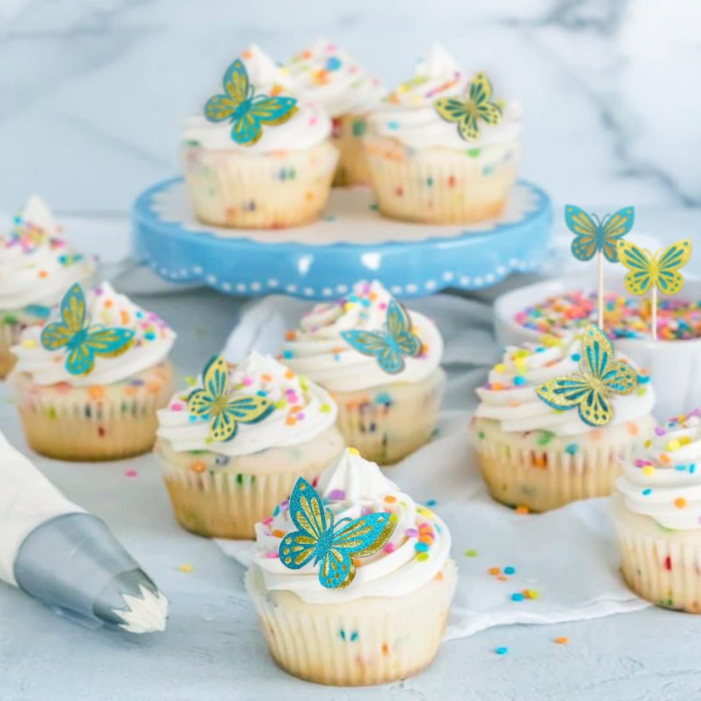 13 Pieces Green Gold Butterfly Cake Toppers 3D Butterfly Cupcake Topper for Girls