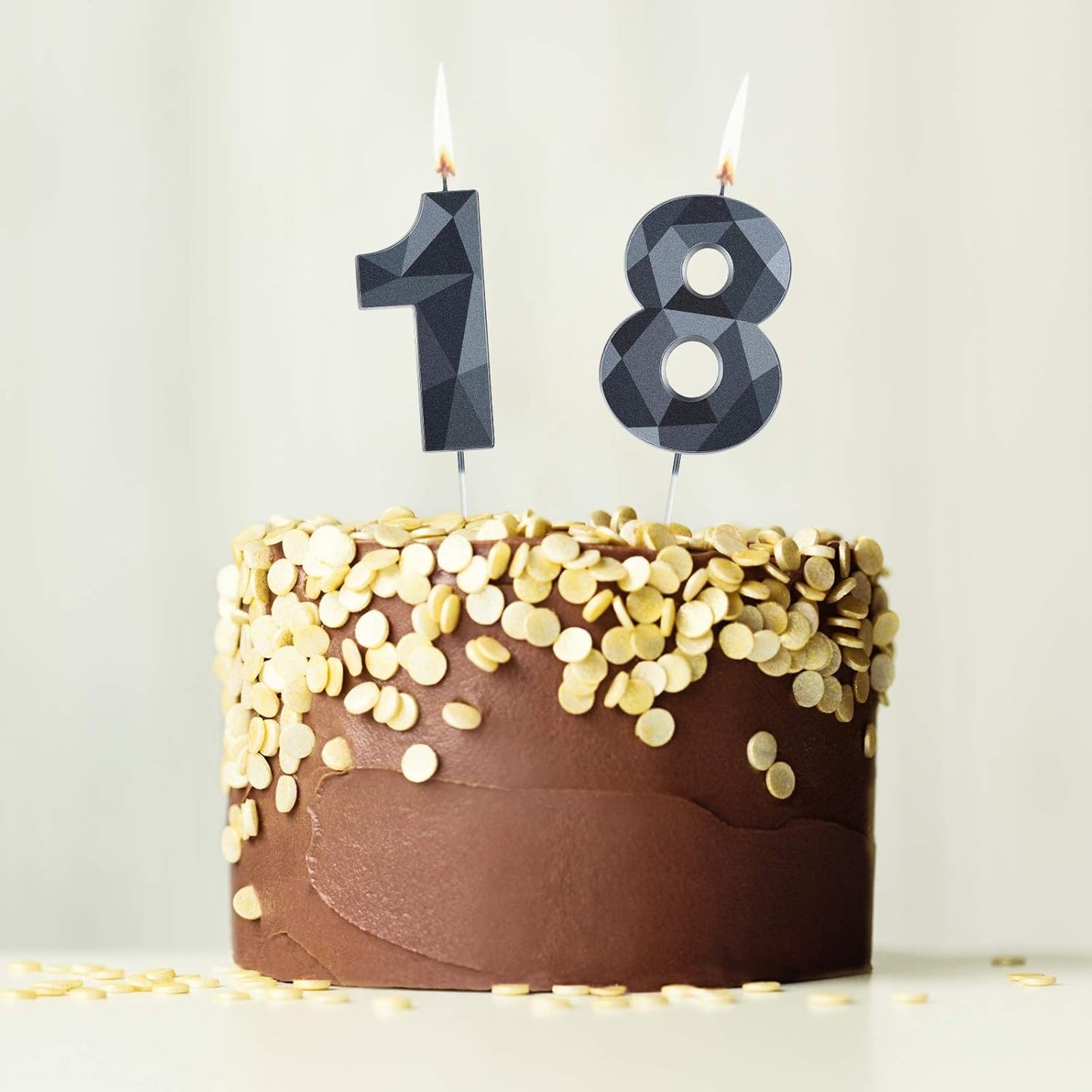 18th Birthday Candles, Black 3D Diamond Shape Number 18 Candles Happy Birthday Cake Topper Decoration for Wedding Decor Theme Party Anniversary, 2 Inch