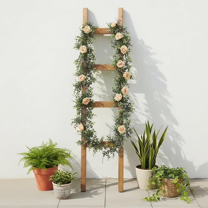 6 Pack Artificial Eucalyptus Garland, 5.5ft Faux Eucalyptus Vines with Lifelike Silver Dollar Leaves, Handmade Greenery Garland for Wedding Arch Decor, Table Runner, Home Party Backdrop