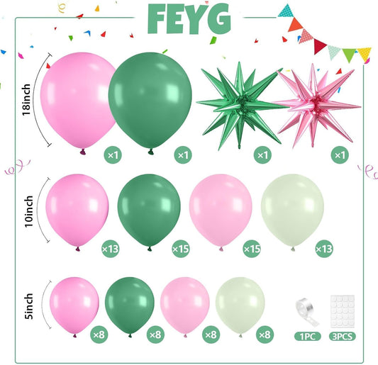 Pink and Green Balloon Arch Garland Kit, Green Pastel Pink Latex Balloons Party Balloons for Baby Shower Wedding Safari Birthday Summer Tropical Birthday Party Decorations