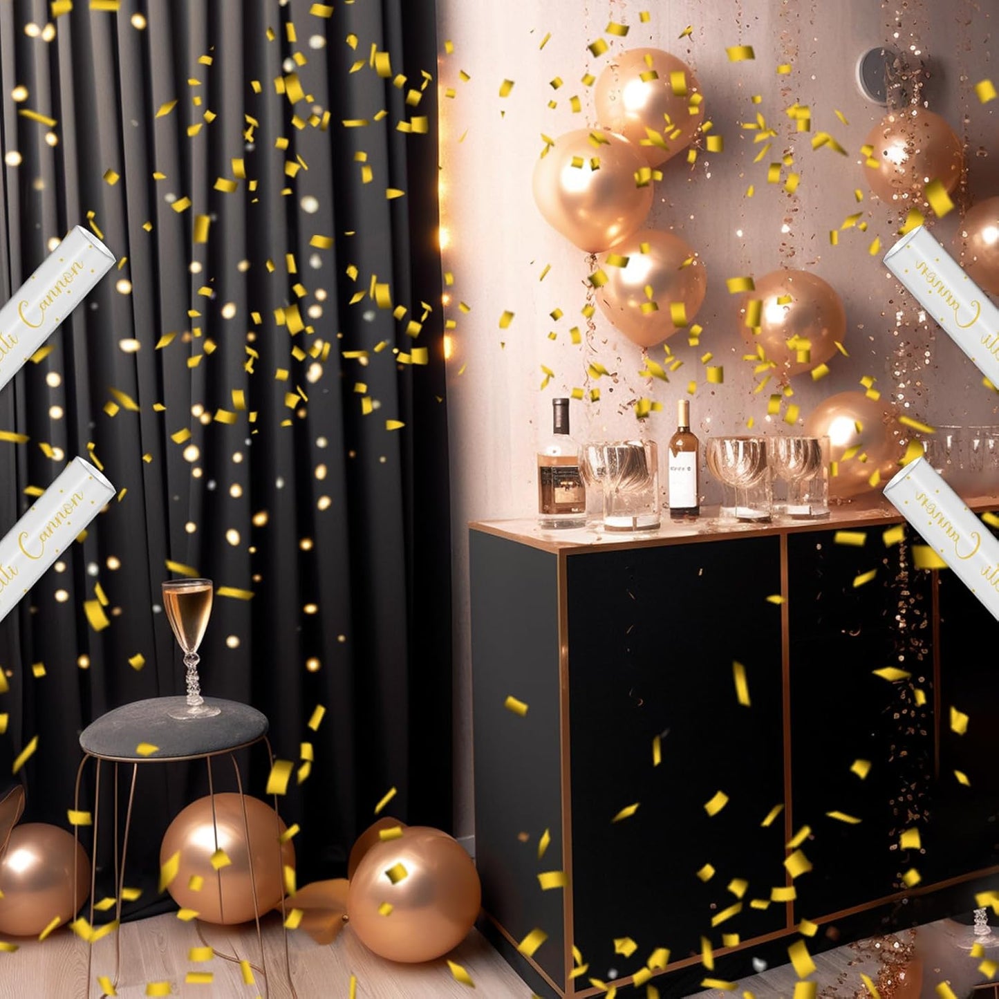 12" Gold Confetti Confetti Cannons - Party Poppers for Birthday Graduation Retirement Wedding New Year Celebrations - Easy to Use, Pack of 2