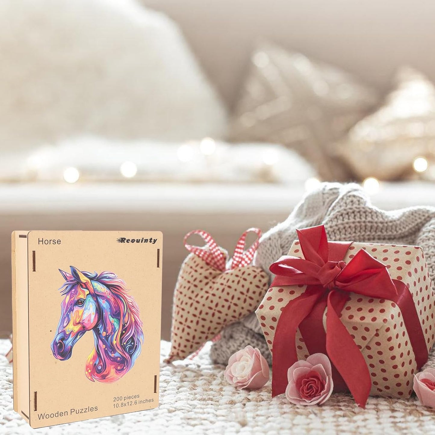 Reouinty Wooden Puzzles for Adults, Horse Liberty Cool Jigsaw Puzzles 200 Pieces, Unique Shape Animal Adult Pieces, Irregular Best Gift for Adults Family Game 10.8 x 12.6 in