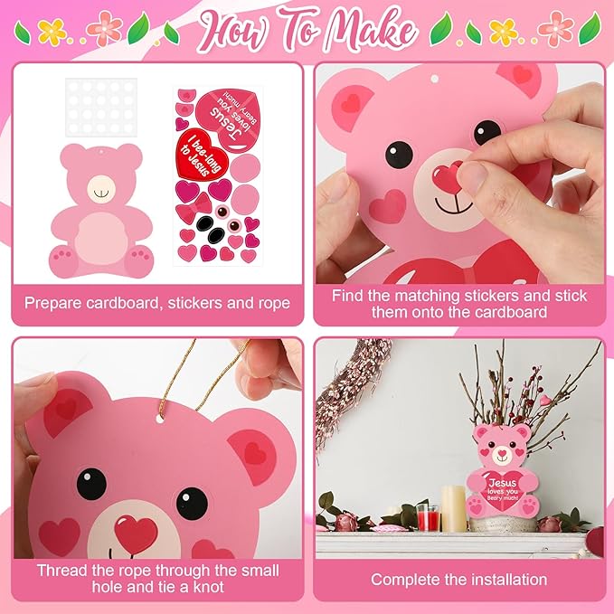 Yewfold 24Pcs Valentine's Day Religious Animal Craft Kit, Valentines Heart Jesus Sticker Crafts Make Your Own Christian Church Arts, DIY Home Sunday Project Activities