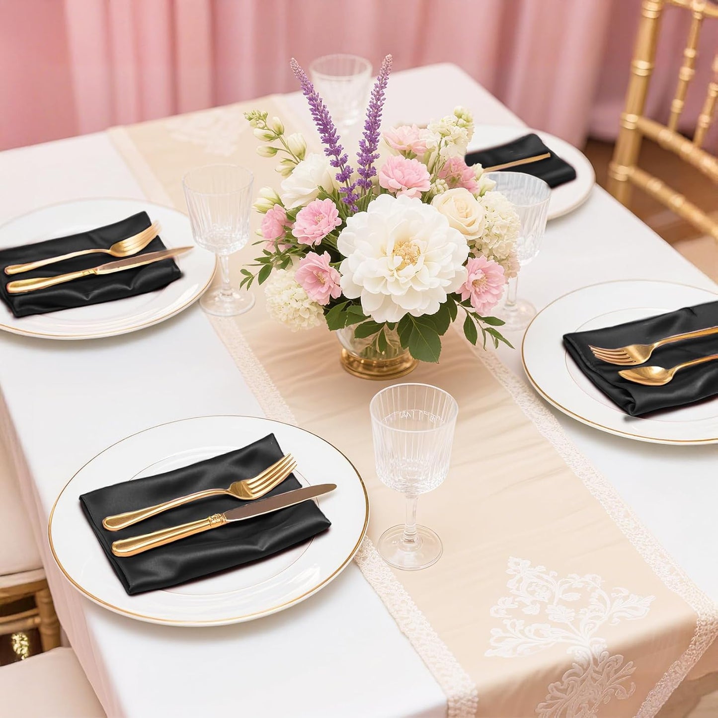 Bailarina 120 Pack Black Satin Napkins,17x17 Inches Wedding Napkins Square Soft Silky Table Napkins Bulk Decorative Elegant Cloth Napkin for Party Decoration, Banquet,Wedding,Graduation