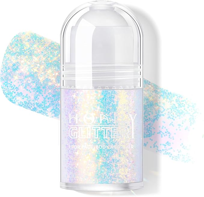HOSAILY Roll-on Holographic Body Glitter Gel for Face Hair, Chameleon Color Changing Glitter Gel Under Light, Chunky Mermaid Sequins Festival Party Rave Accessories Shimmer Makeup (Sparkling Blue)