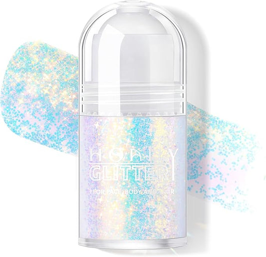 HOSAILY Roll-on Holographic Body Glitter Gel for Face Hair, Chameleon Color Changing Glitter Gel Under Light, Chunky Mermaid Sequins Festival Party Rave Accessories Shimmer Makeup (Sparkling Blue)