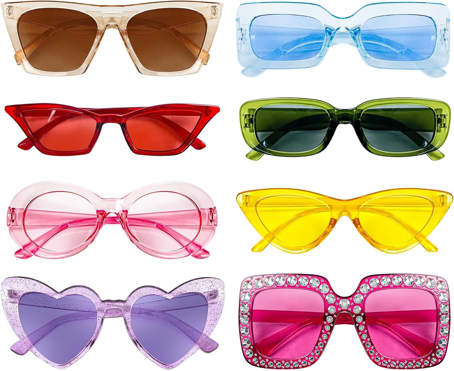 8 Mixed Style Party Sunglasses Retro Colored Party Favors Bulk Classic Costume Glasses for Women