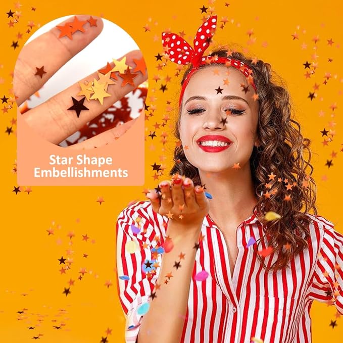 Ruidee 60g Star Confetti Metallic Foil Stars Table Confetti Metallic Foil Stars Sequin for Halloween Birthday Wedding Festival Party DIY(ZX/Orange)