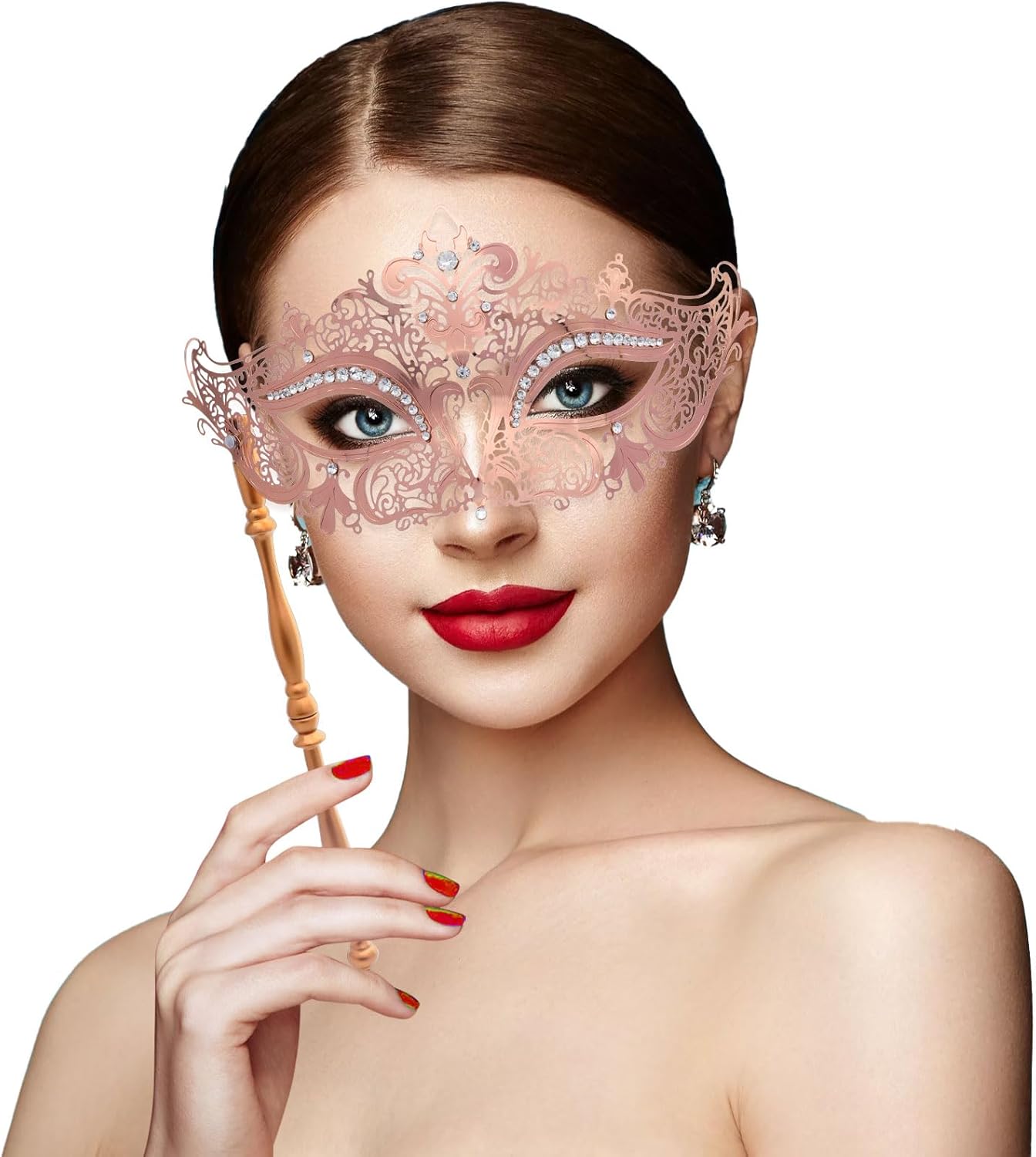 Coddsmz Masquerade Mask with Stick Venetian Mask Mardi Gras Decorations for Womens Halloween Costume Mask
