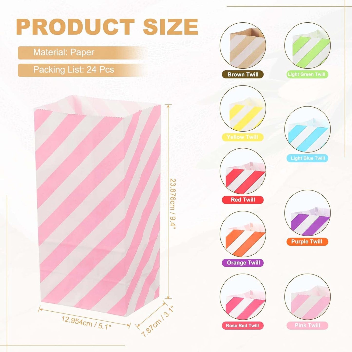 PATIKIL Party Favor Bag, 24 Pcs 3.5x2.4x7.1 Inch Mini Paper Candy Bags Gift Treat Celebration Halloween Goody Birthday Wedding Party with Stickers, Pink Twill