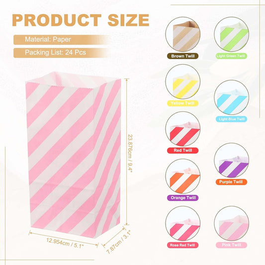 PATIKIL Party Favor Bag, 24 Pcs 3.5x2.4x7.1 Inch Mini Paper Candy Bags Gift Treat Celebration Halloween Goody Birthday Wedding Party with Stickers, Pink Twill