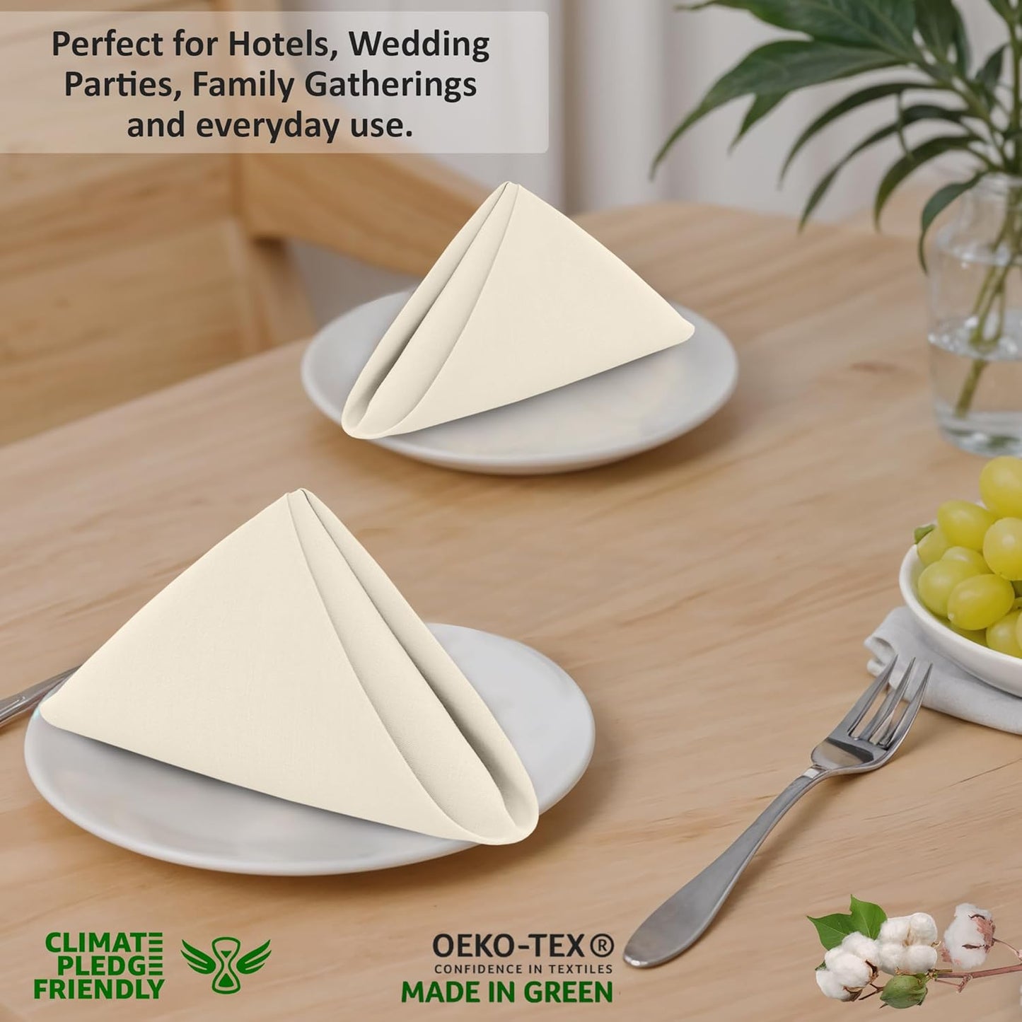 Ruvanti Cloth Napkins Set of 6, 18x18 Inches, 100% Cotton, Washable, Soft & Absorbent, Perfect for Wedding, Christmas, ‎Thanksgiving Dinners - Antique White