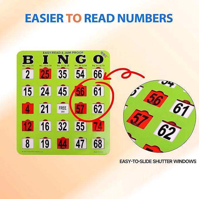 GSE Games & Sports Expert Shutter Bingo Cards, Finger-Tip Shutter Slide Bingo Cards, Easy-Read Large Print Bingo Cardboard with Sliding Windows