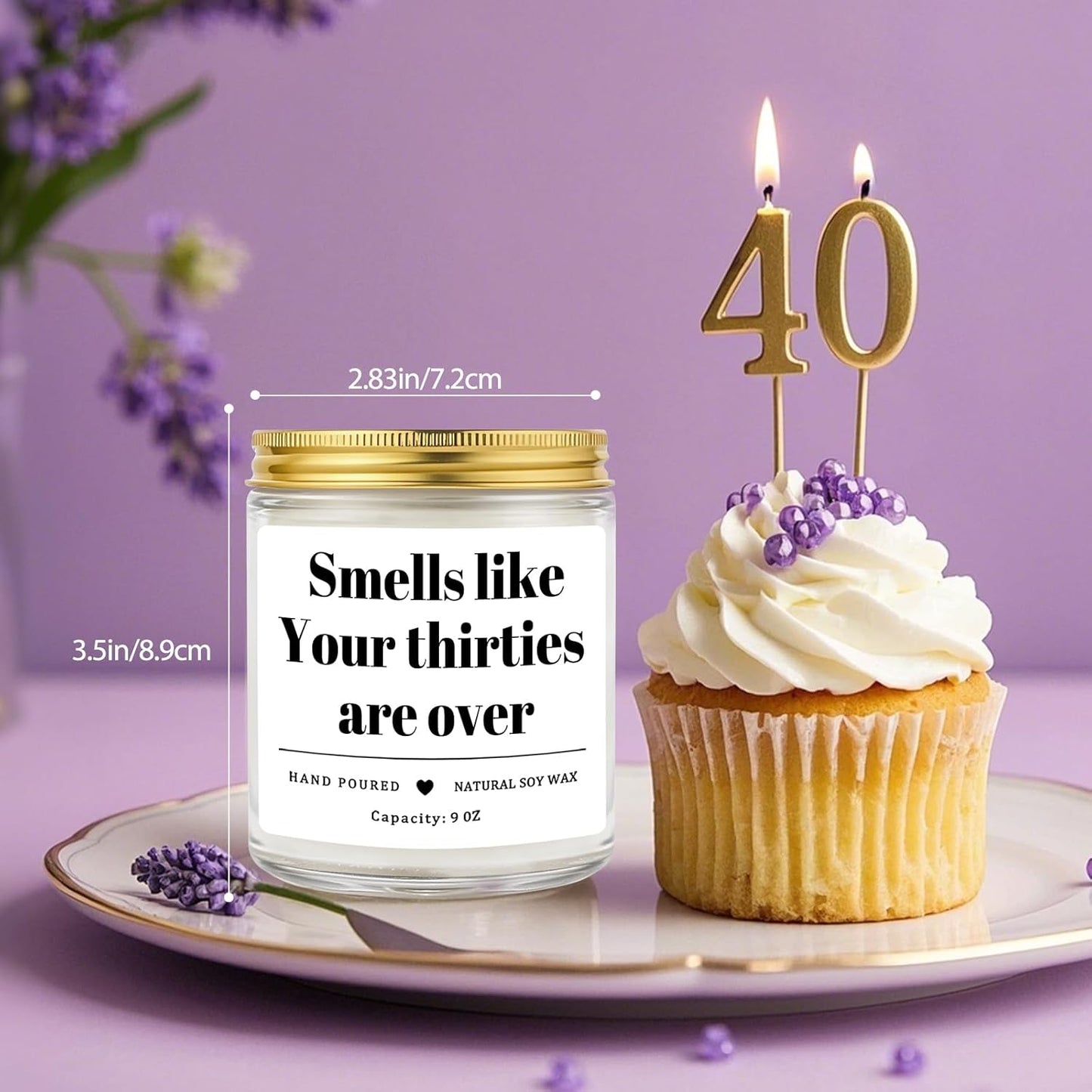 Homsolver 40th Birthday Gifts for Women Men, 9OZ Lavender Scent Birthday Candles with 50+ Hours Burn Time, Unique Handmade 40th Birthday Decorations for Women, Men, Friend, Sister, Wife, Husband