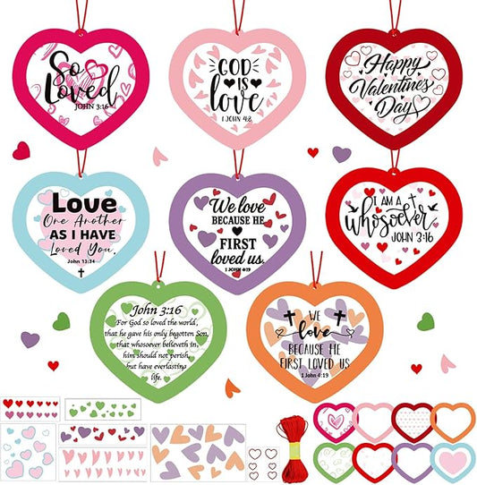 Frienda 48 Set Christian Valentines Crafts Religious Valentine's Day Craft Kit with Sticker DIY Christian Religious Hanging Ornament Make Your Own Sunday School Home Decor for Party Favors Activities