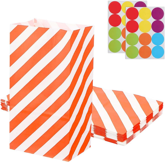 PATIKIL Party Favor Bag, 24 Pcs 5.1x3.1x9.4 Inch Medium Paper Candy Bags Gift Treat Celebration Halloween Goody Birthday Wedding Party with Stickers, Orange Twill