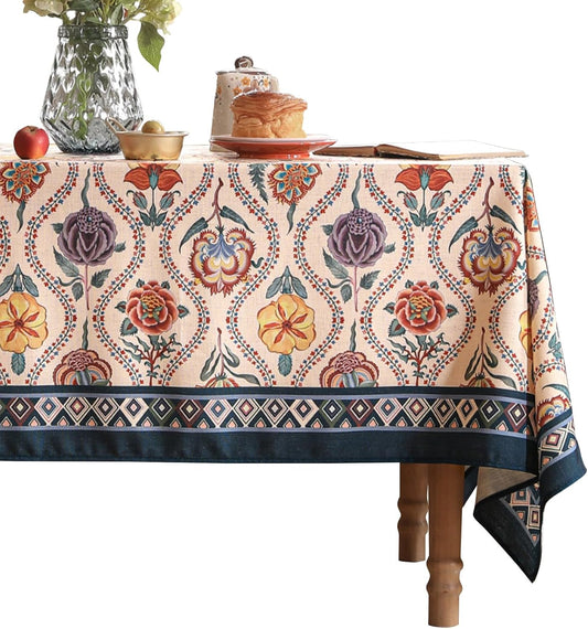 Vintage French Small Rectangular Tablecloth,Linen Tablecloth with Rose and Cornflower Pattern,Decorative Table Cover for Kitchen,Dining,Thanksgiving,Christmas,Tea Party,55"*71"-Lanae
