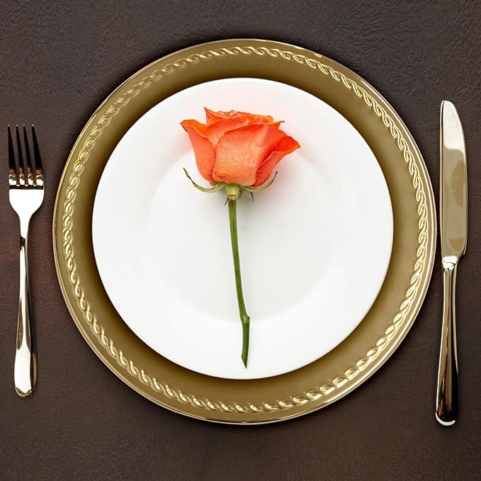 13-Inch Stainless Steel Twist Pattern Charger Plates, 6 Pcs Gold Dinner Plate Chargers, Round Server Ware
