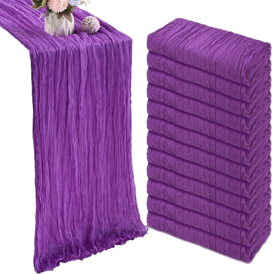 12 Pack 10FT Purple Cheesecloth Table Runner 35x120 Inch Gauze Rustic Boho Fall Table Runner Cheese Cloth for Thanksgiving Wedding Decor Birthday Party Bridal Baby Shower Table Centerpiece Decoration
