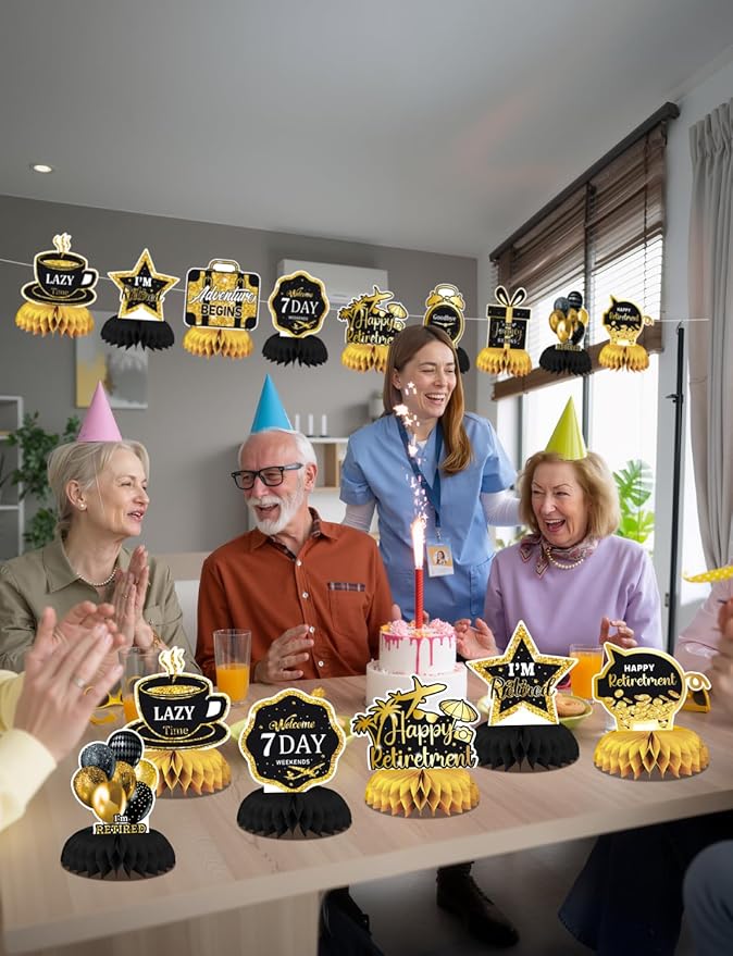 Retirement Party Table Decorations – 9PCS Black and Gold Retirement Centerpieces for Table, Happy Retirement Party Decorations for Office, Men and Women Farewell Decor