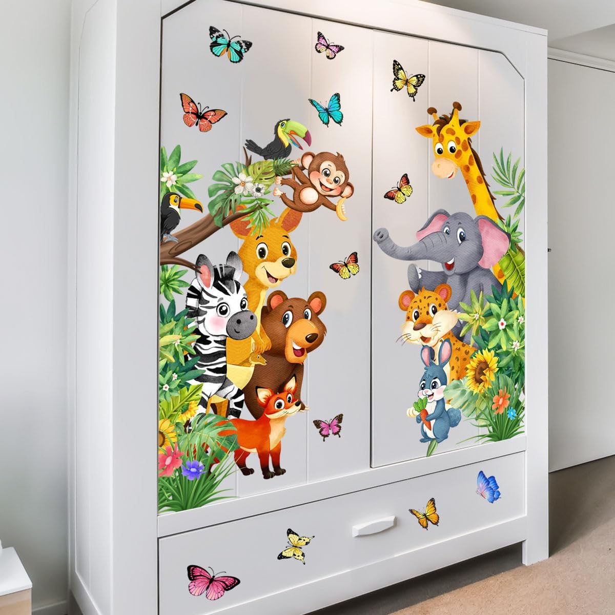 Cartoon Forest Animals Door Wall Stickers Baby Nursery Children's Room Wall Decor, Reusable Vinyl, Peel and Stick, Kids Mural Stickers
