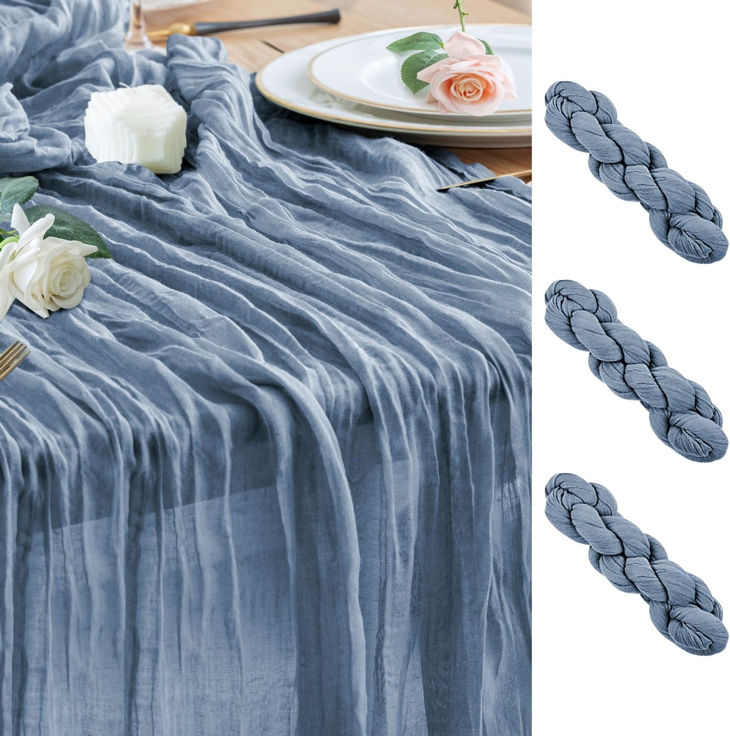 Wokceer Cheesecloth Table Runner 3Pack 10FT Dusty Blue Boho Gauze Fall Thanksgiving Cheese Cloth Table Runner for Party Long Rustic Sheer Table Runners for Baby Bridal Shower Wedding Easter Table
