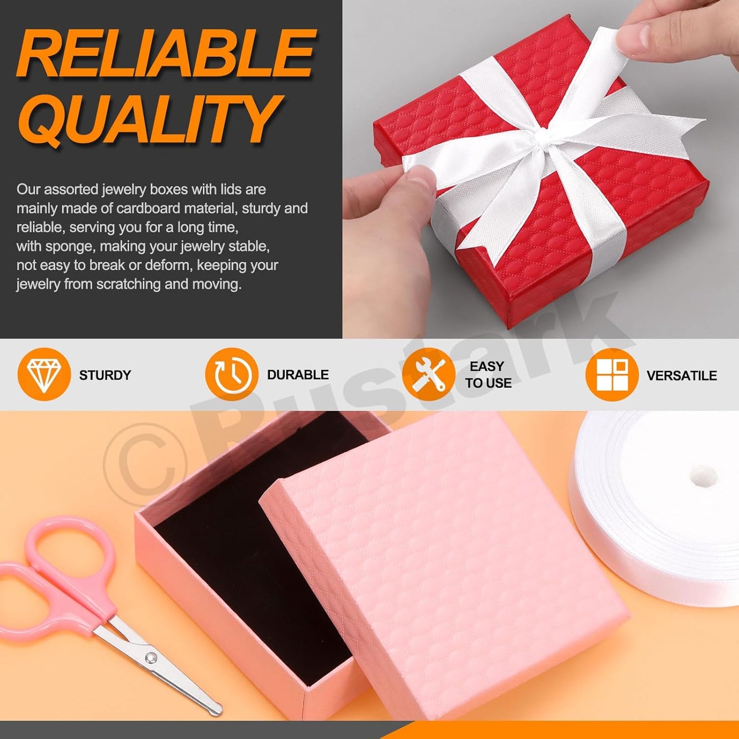 12Pcs 9x9x3cm / 3.5x3.5x1 Inch Pink Cardboard Jewelry Gift Boxes with Stain Ribbon and Scissor, Small Gift Box with Lid for Necklaces, Rings, Bracelets, Earrings, Pendant, Jewelry