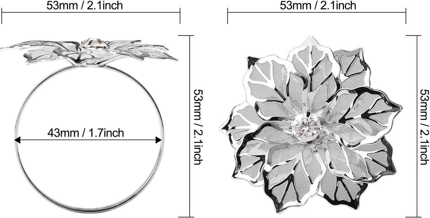 KPOSIYA Hollow Out Flower Napkin Ring Holder Metal Napkin Rings Set of 20 for Wedding Party Holiday Banquet Christmas Dinner Delicate Serviette Buckles Decor Favor (20, Flower-Silver)