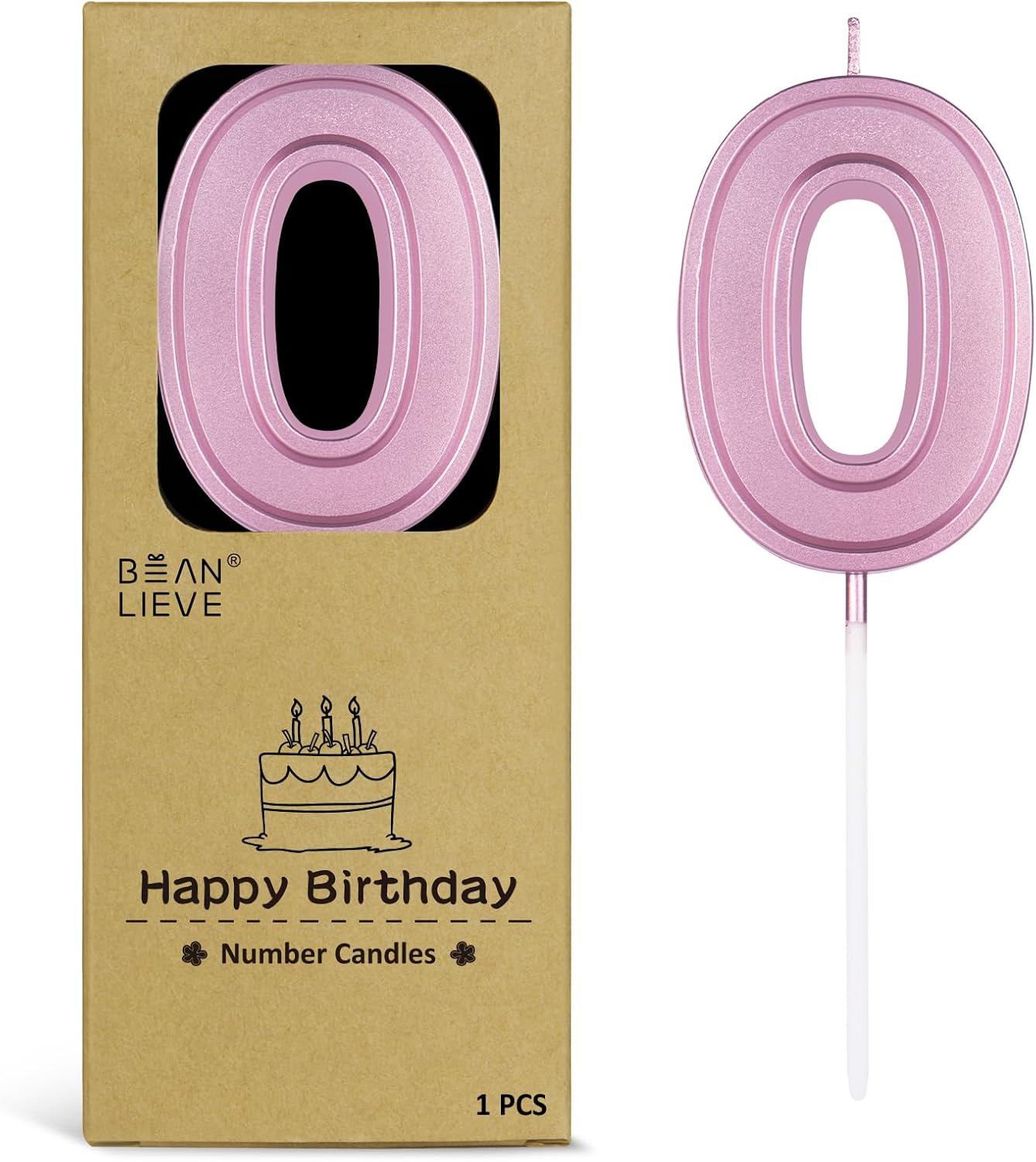BEAN LIEVE Rose Gold Birthday Candles Number 0, Rose Gold Number Candles, Cake Number Candles for Birthday Parties and Wedding Anniversary Celebrations
