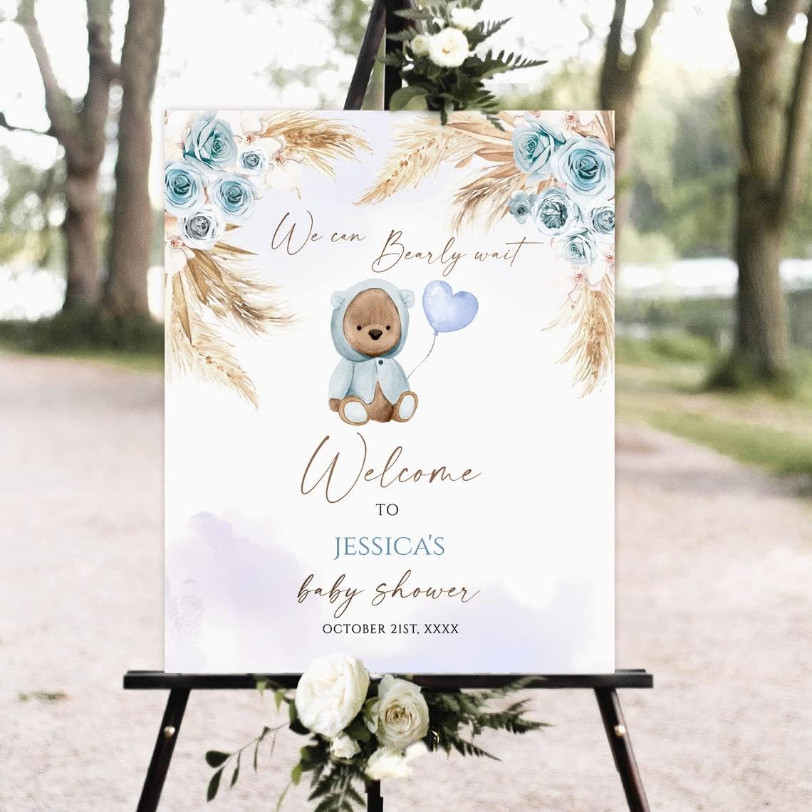 Baby Shower Welcome Sign, Baby Shower Sign, Editable Welcome Sign, blue teddy bear baby shower welcome sign