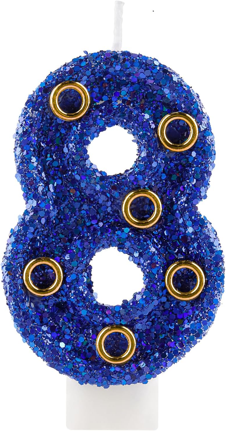 Blue Gold Rings Hedgehog Themed Birthday Candle, Number 8 Candle Cake Topper, Character Cartoon Theme for Boys Girls Birthday Party Decorations Supplies