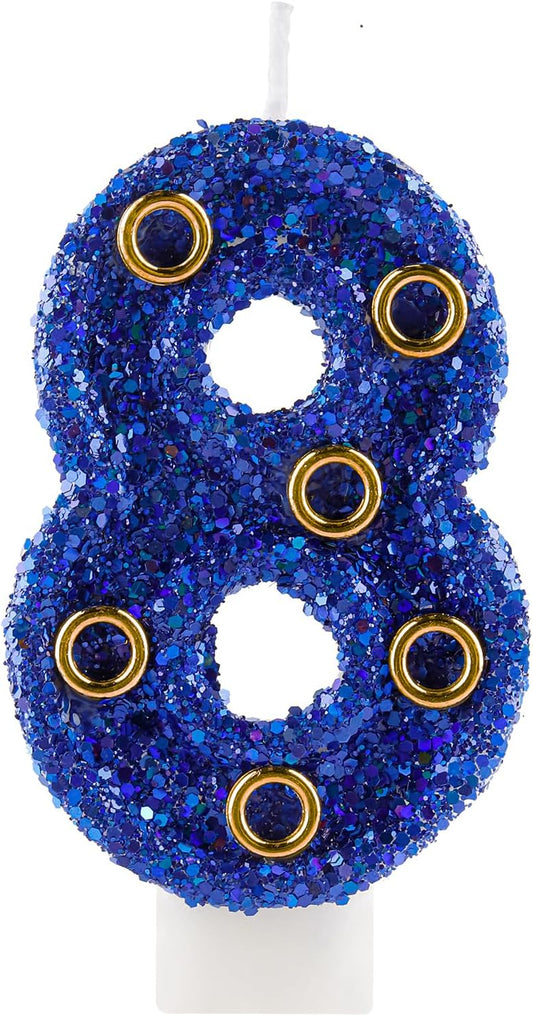 Blue Gold Rings Hedgehog Themed Birthday Candle, Number 8 Candle Cake Topper, Character Cartoon Theme for Boys Girls Birthday Party Decorations Supplies
