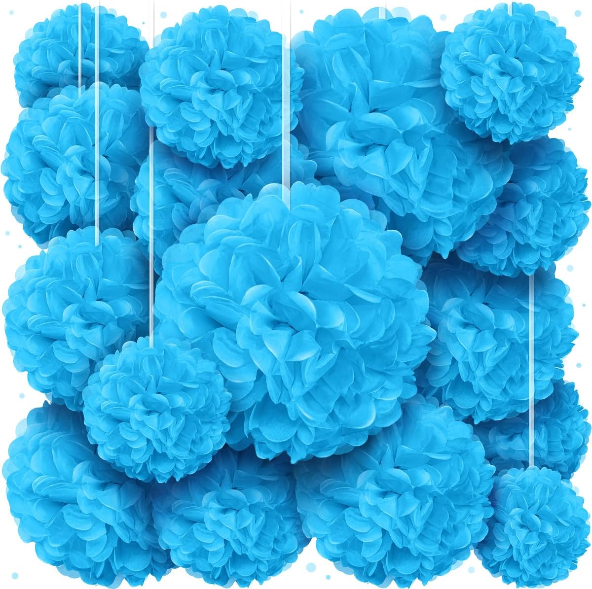 Blue Tissue Paper Pom Poms - Blue Party Decorations for Birthdays, Weddings, Baby Showers and Special Occasions by Avoseta (16 Piece Set, Assorted Sizes)