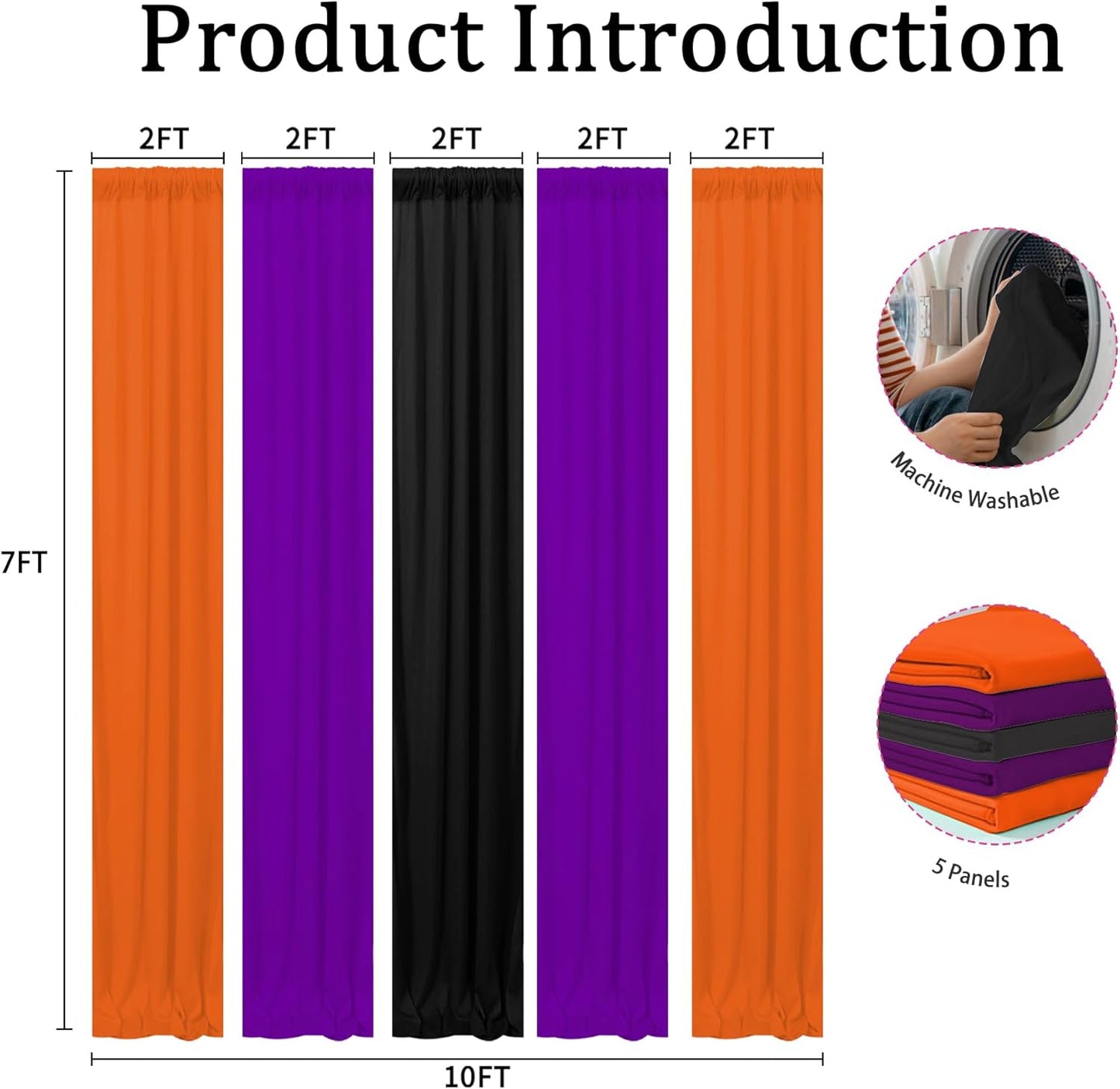 Halloween Backdrop Curtain,10×7ft Black Orange Purple Party Background Decor for Spooky Parties Photo Booths Home Haunted House Reusable Holiday Wall Decoration for Adults Teens